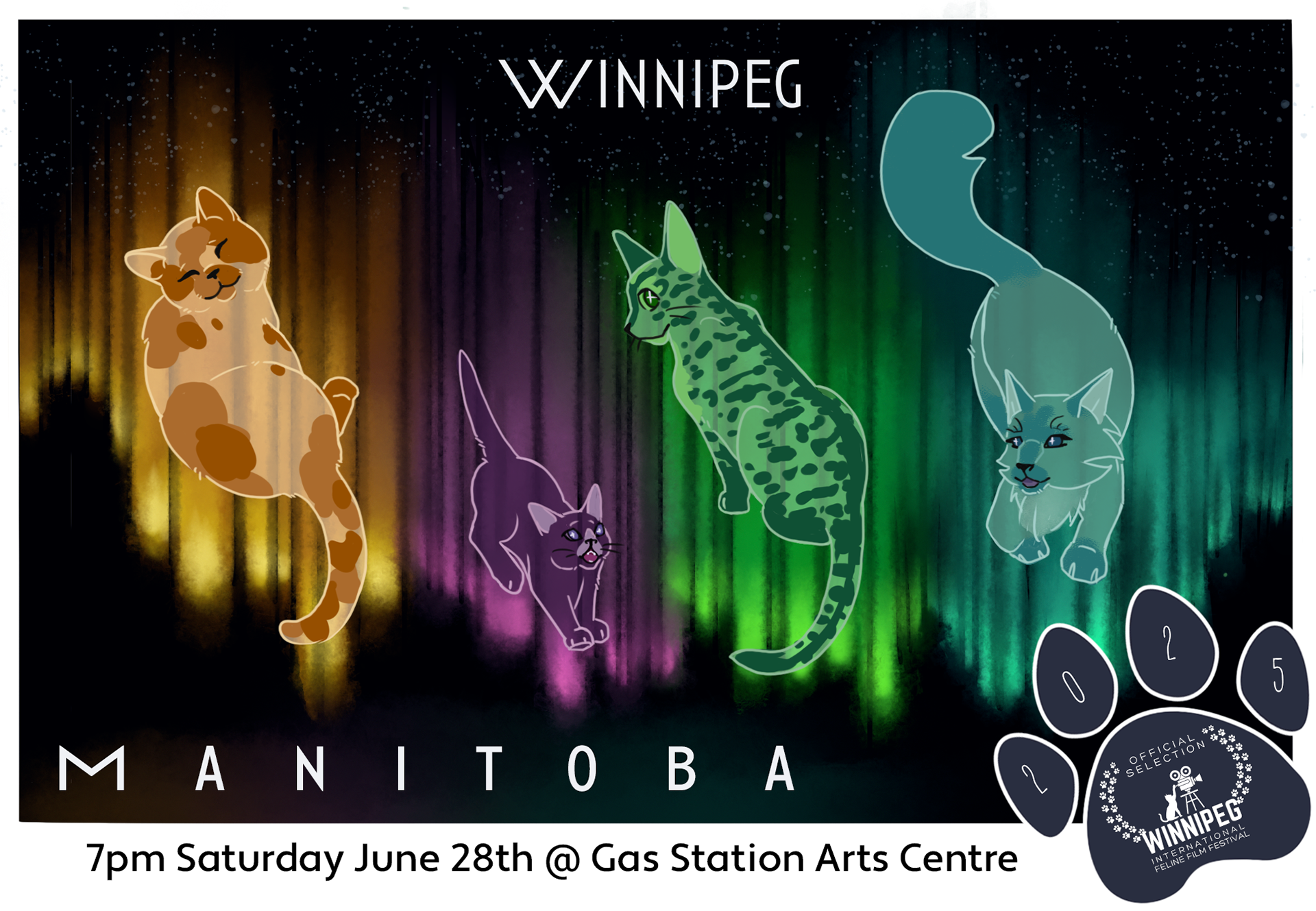 10th Life "postcard" design celebrating its selection at the Winnipeg Feline Film Festival