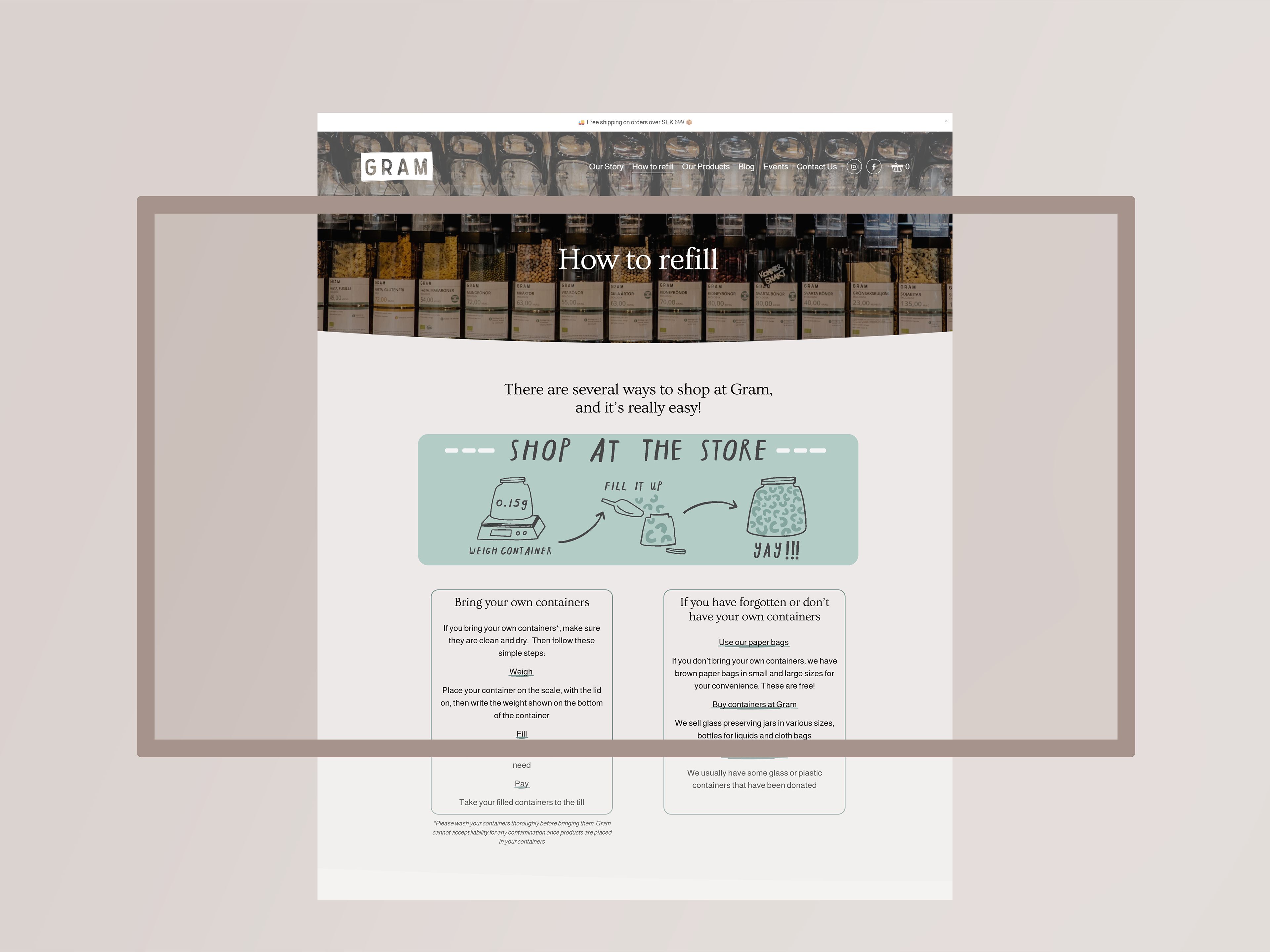 How to shop at the refill store page
