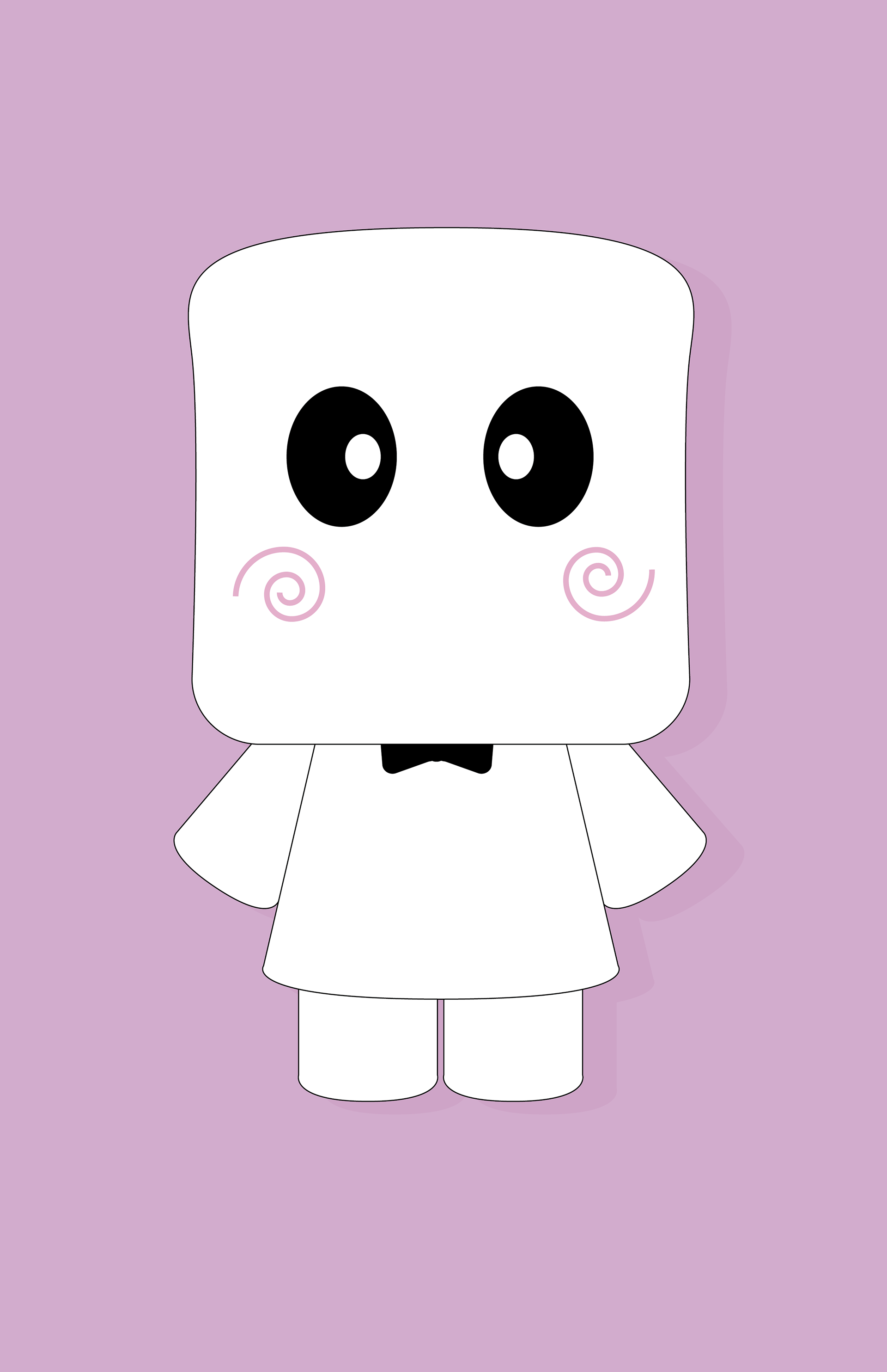 Marshmallow Mascot: I recreated a vector graphic of IU's Mascot in her song "Marshmallow". IU is a singer in South Korea. This piece was a perfect way for me to use the basic shapes in Adobe Illustrator. I used the rounded rectangles to give me a base shape. I then utilized the direct selection tool to move around certain points. In order to give the mascot a more 3D look, I used the pen tool to draw half oval shapes over the rectangles. I then used pathfinder to combine the shapes together.