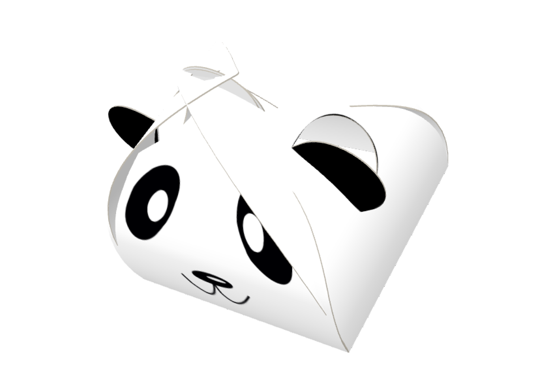 A side-top view of the Panda Puff Box when folded midway through.