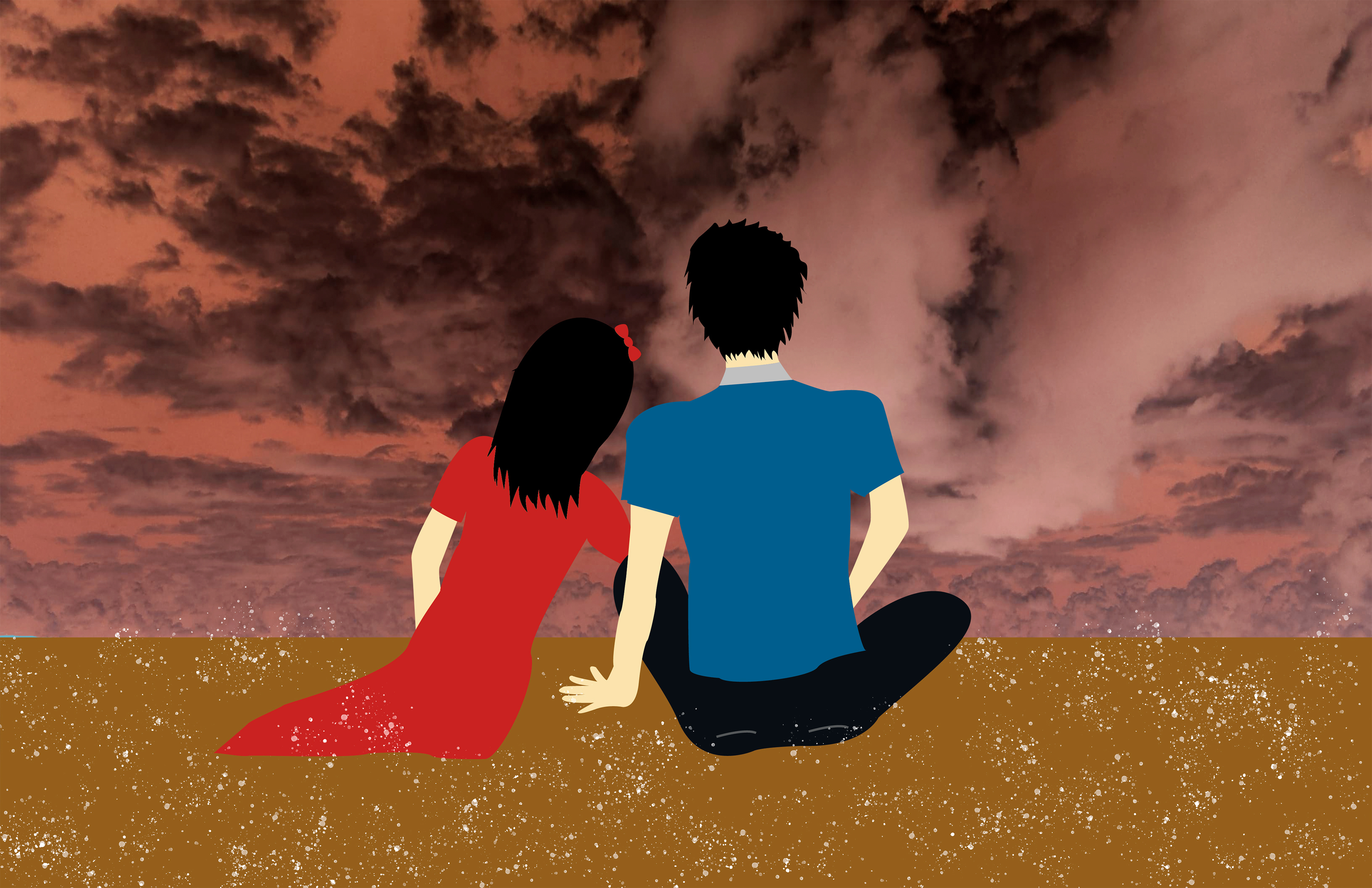 When a 2D image meets a realistic photo. I used a drawing I had sketched and scanned the image into Adobe Illustrator. Using the sketch as a base I gave the character colors to their body and clothes. I then saved the file and placed it into Adobe Photoshop, from there I placed another image of the sky I have taken. I added a blend mode to the sky to give it a different feel.