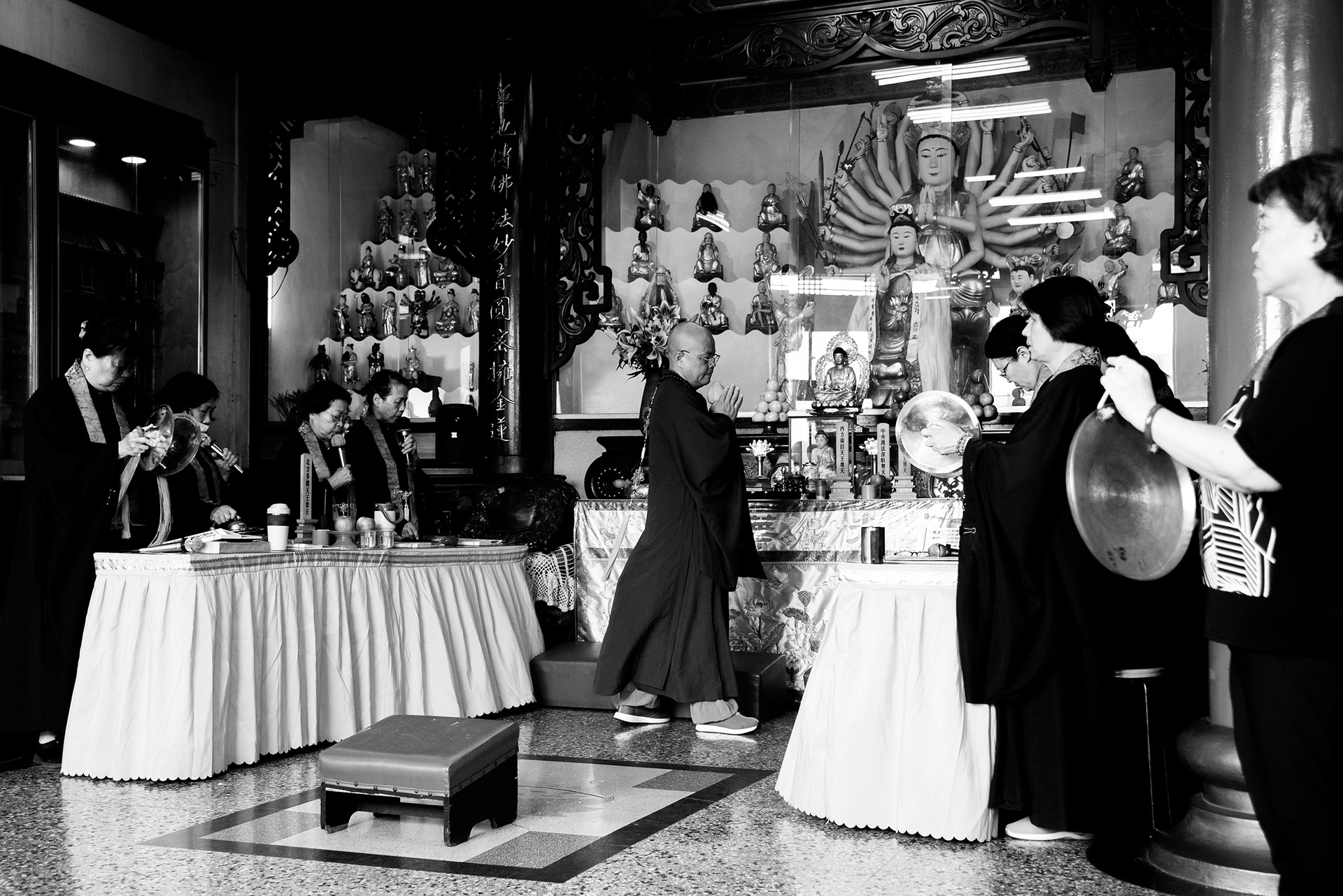 the temple’s elder monk starts the sacred chanting