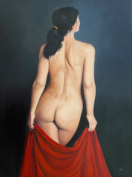 Young naked woman preparing a bath.