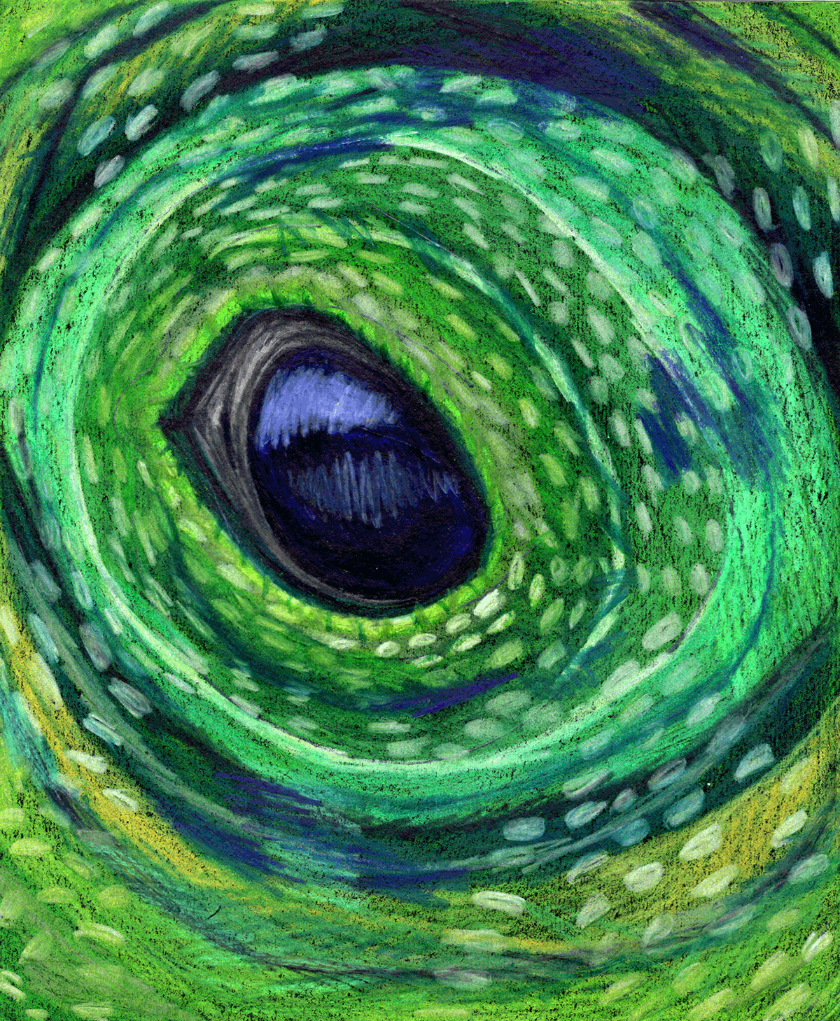 Visiones X, 2024. Lápices acuarelables sobre papel negro. 21,2 x 17,1  cm. / Visions X, 2024. Watercolor pencils on black paper. 21,2 x 17,1  cm.