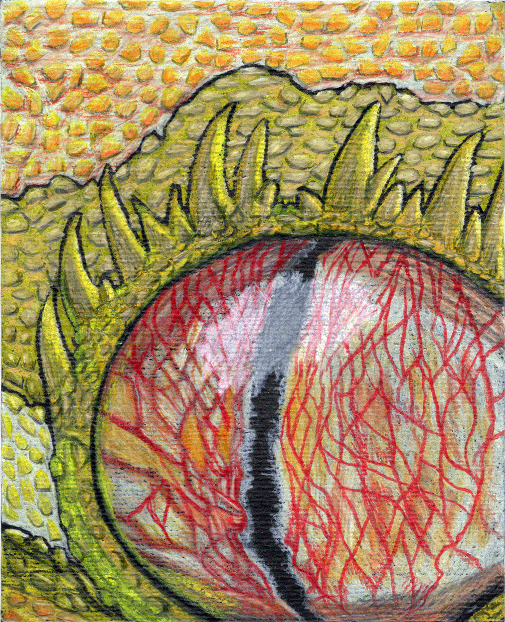 Visiones  XIX, 2024. Lápices acuarelables sobre papel negro. 17,5 x 14,5 cm. / Visions  XIX, 2024. Watercolor pencils on black paper. 17,5 x 14,5 cm.