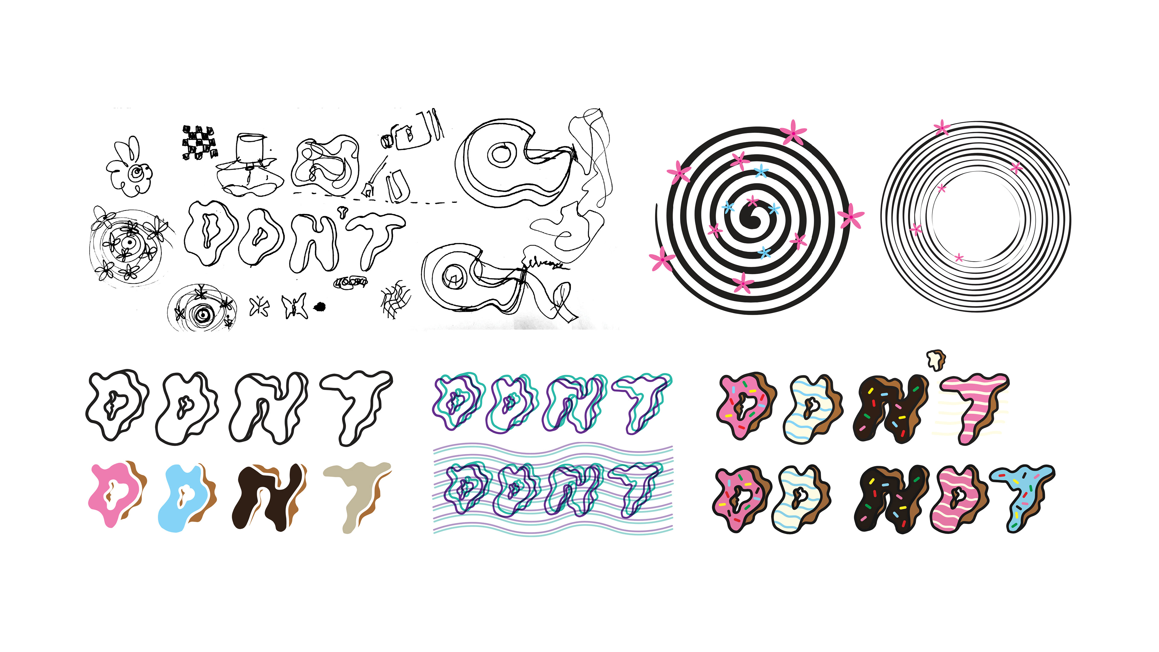 Process work: visual braindump (sketches), experimentation, first drafts