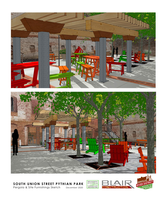 Pergola & Site Furnishings Sketch - December 2020 - South Union Street Pythian Park Danville VA