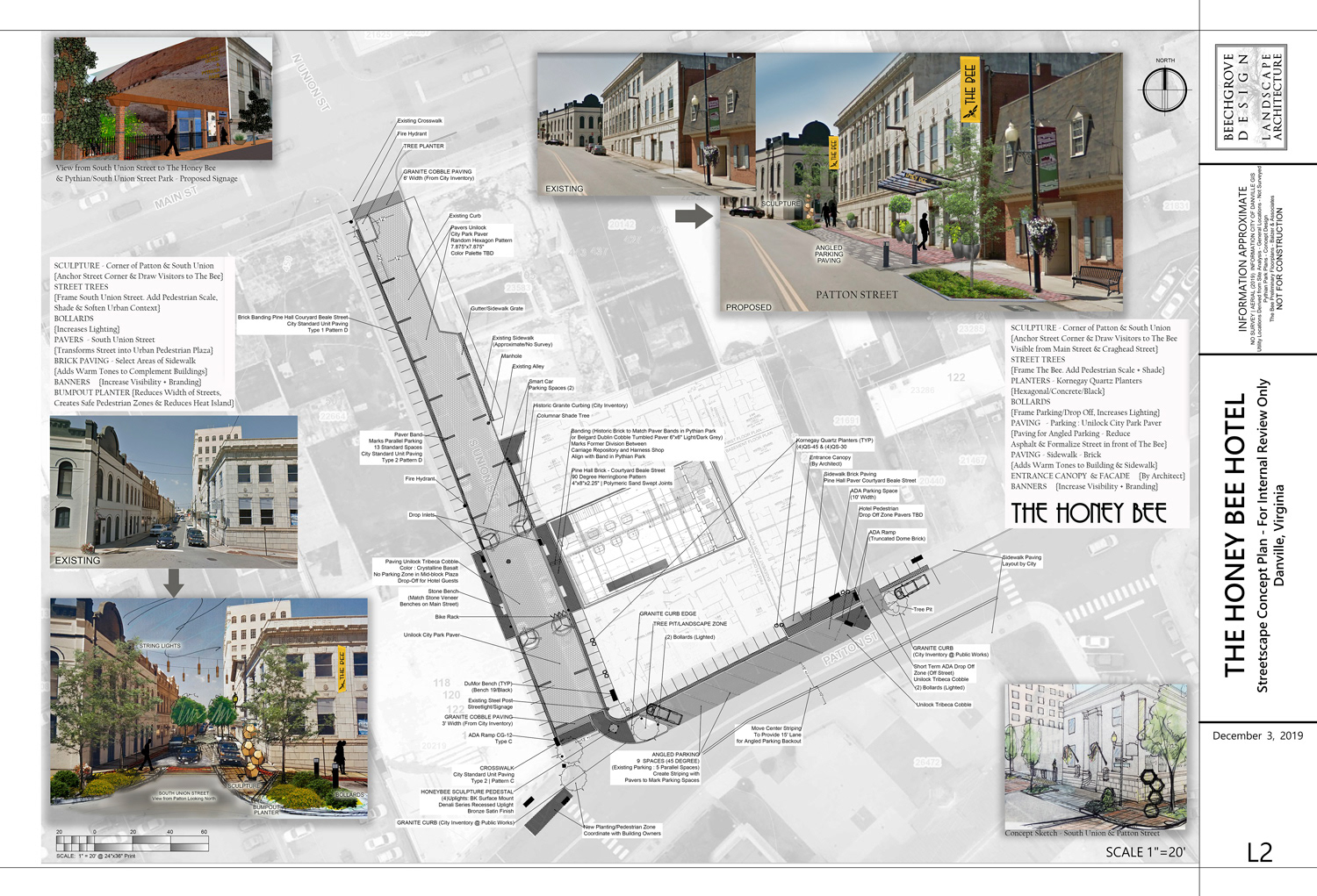 The Bee Hotel Danville VA Streetscape Concept Plan & Sketches - December 2019 https://www.danvillebeehotel.com/