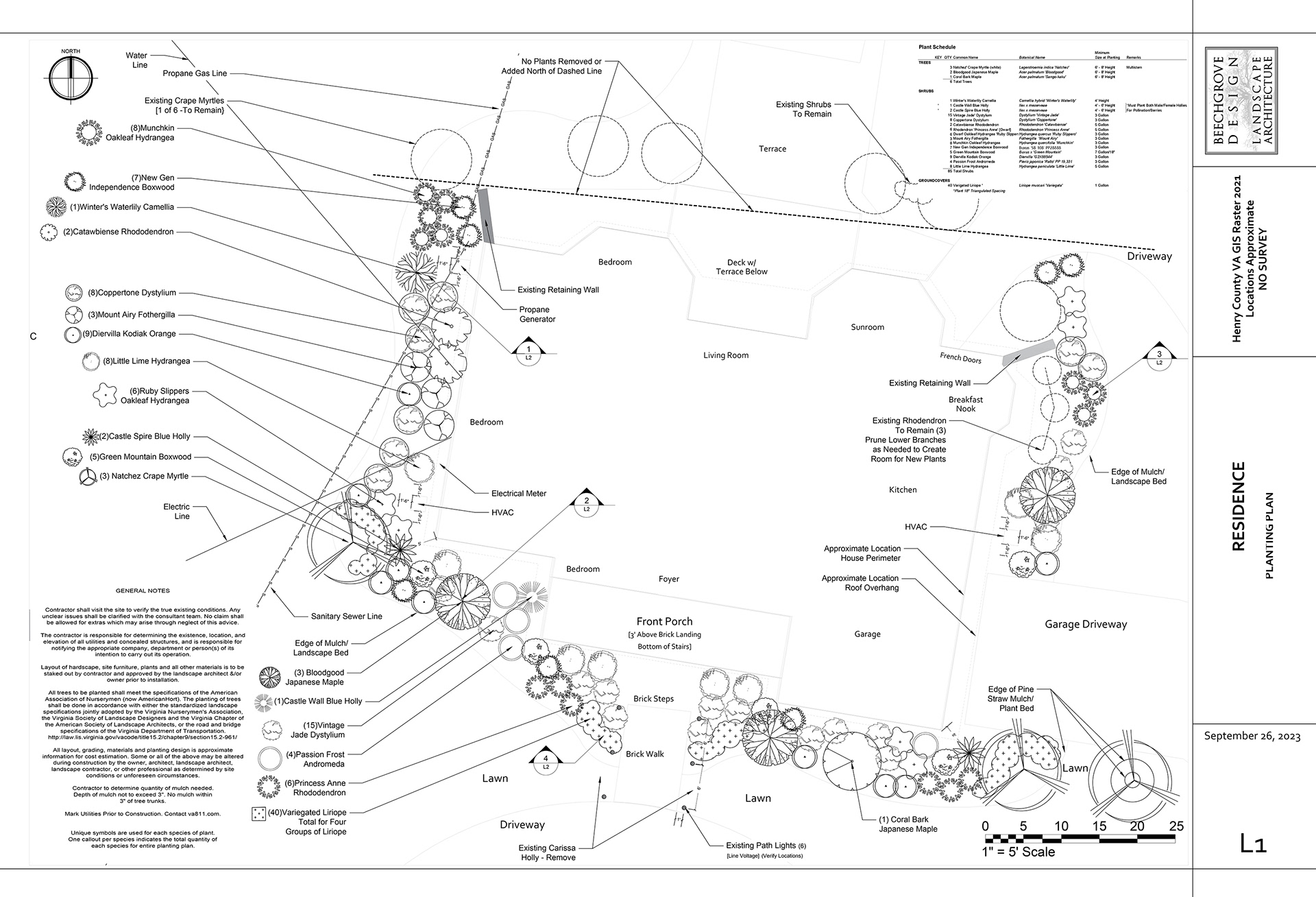 Planting Plan - Virginia Residence - September 2023 Landscape Contracting : Johnson Landscaping : https://yourlandscapedreams.com/