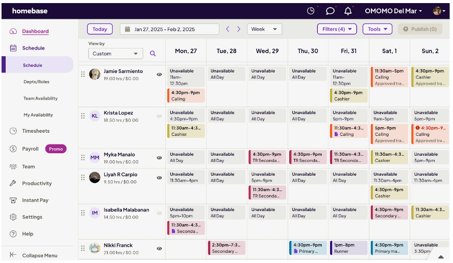 Schedule continued