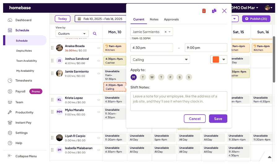 Original Scheduling Screen