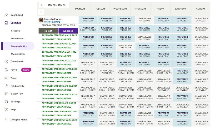 Original Availability Screen
