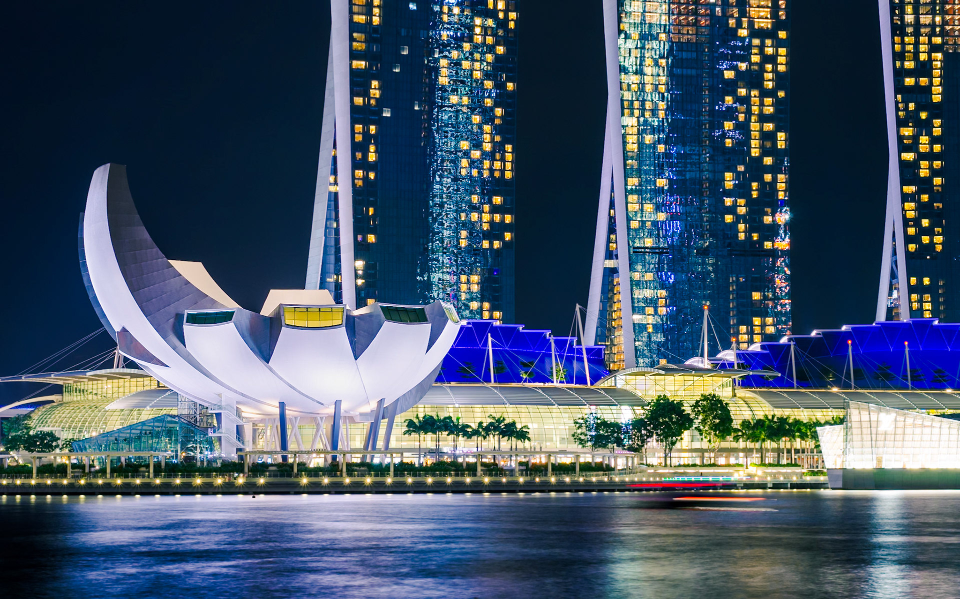 ArtScience Museum and Marina Bay Sands resort at night, Singapore