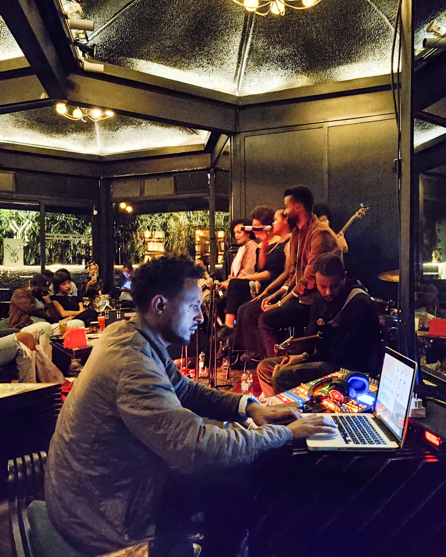 Sound mixing in Upscale café, Addis Ababa