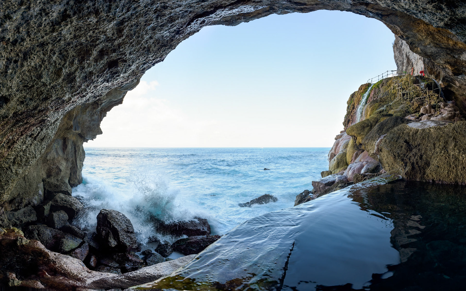 Sean and waterfall, Bali