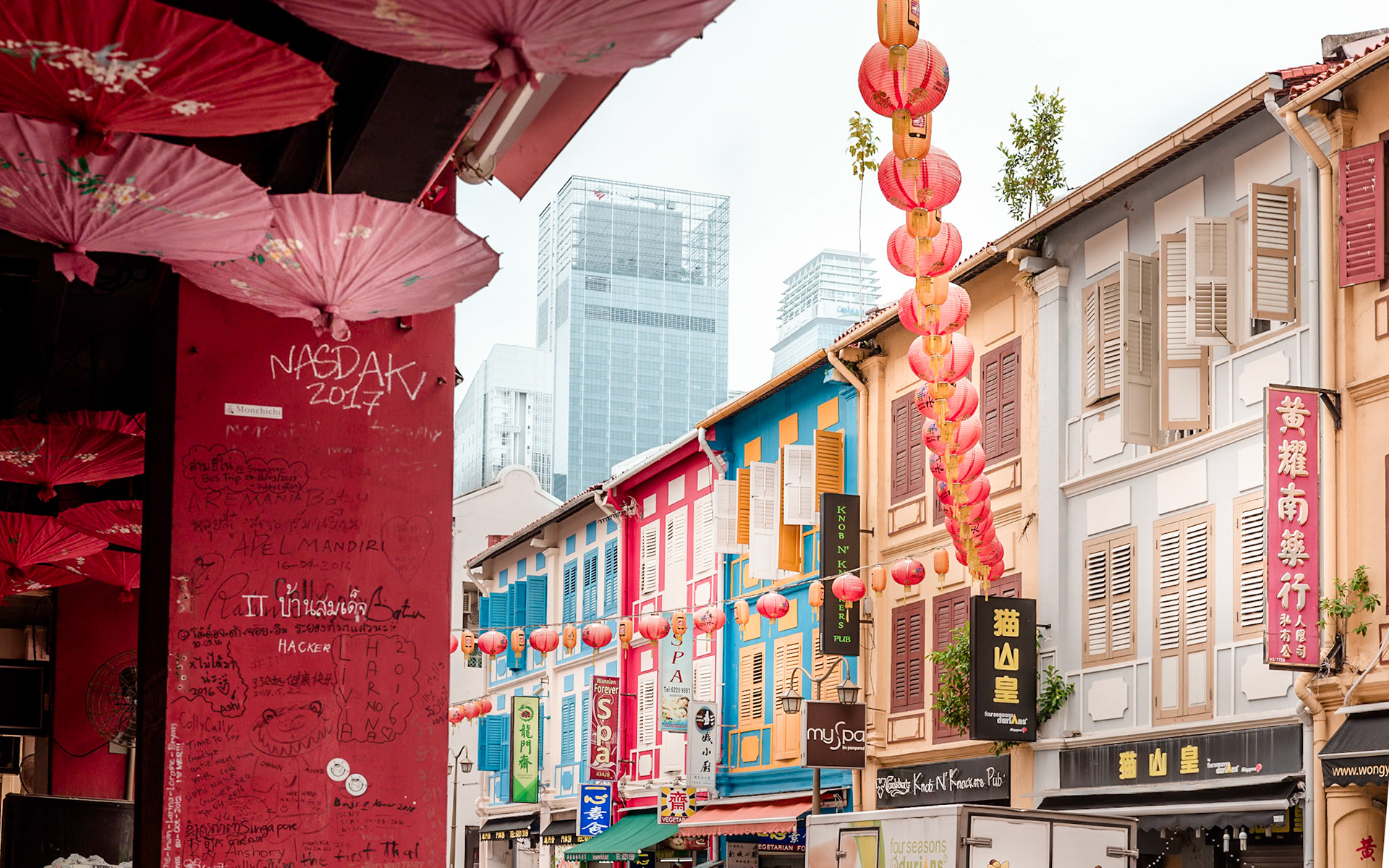 Chinatown shophouses and skyscrapers, Singapore