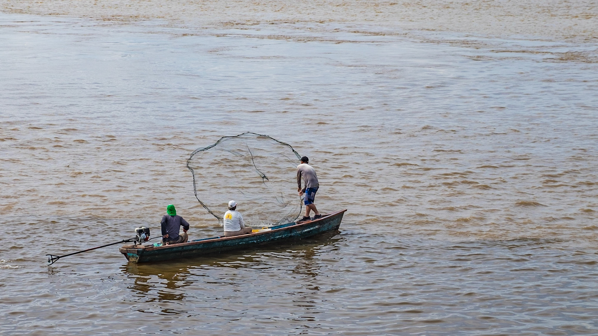 net fishing on the Amazon River outside Iquitos, Peru - Sep 2015