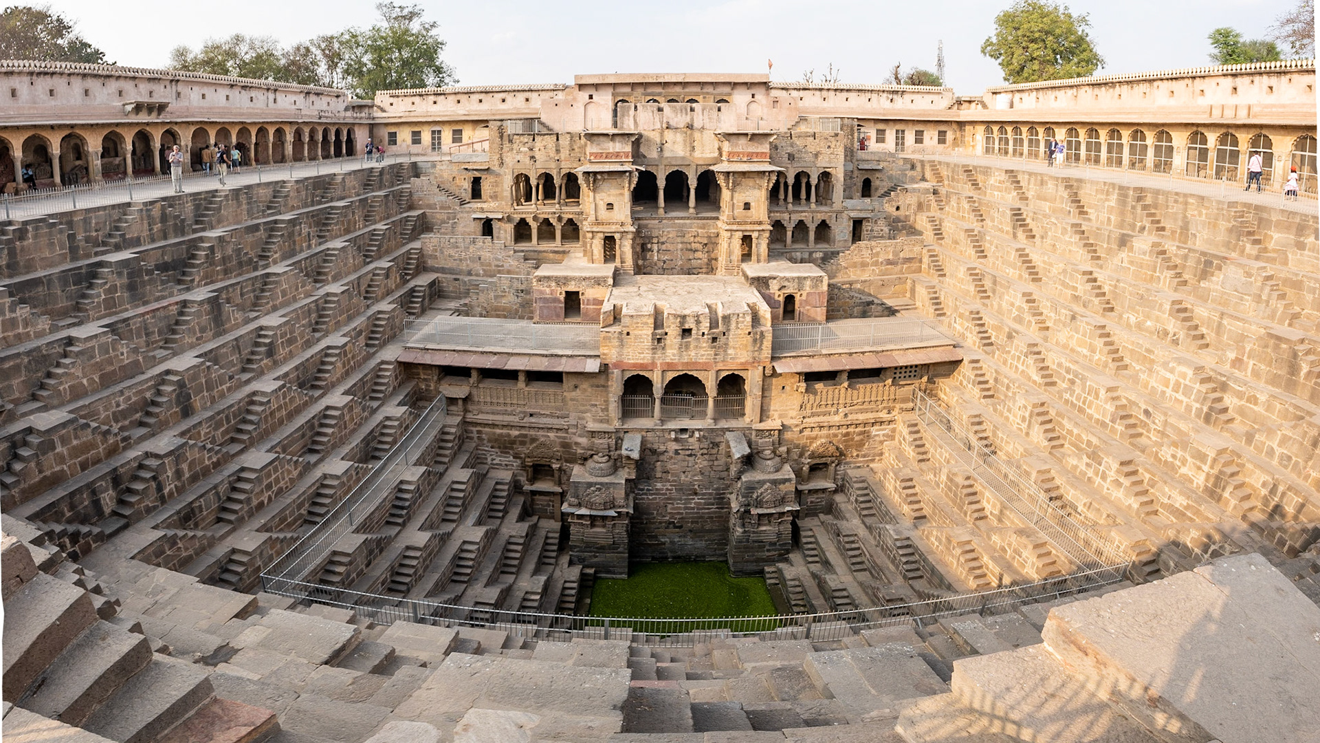 Chand Baori - a stepwell in Abhaneri  - the oldest parts of this well date back to the 700's.  Thirteen stories high, it features a royal palace on one of it's sides.