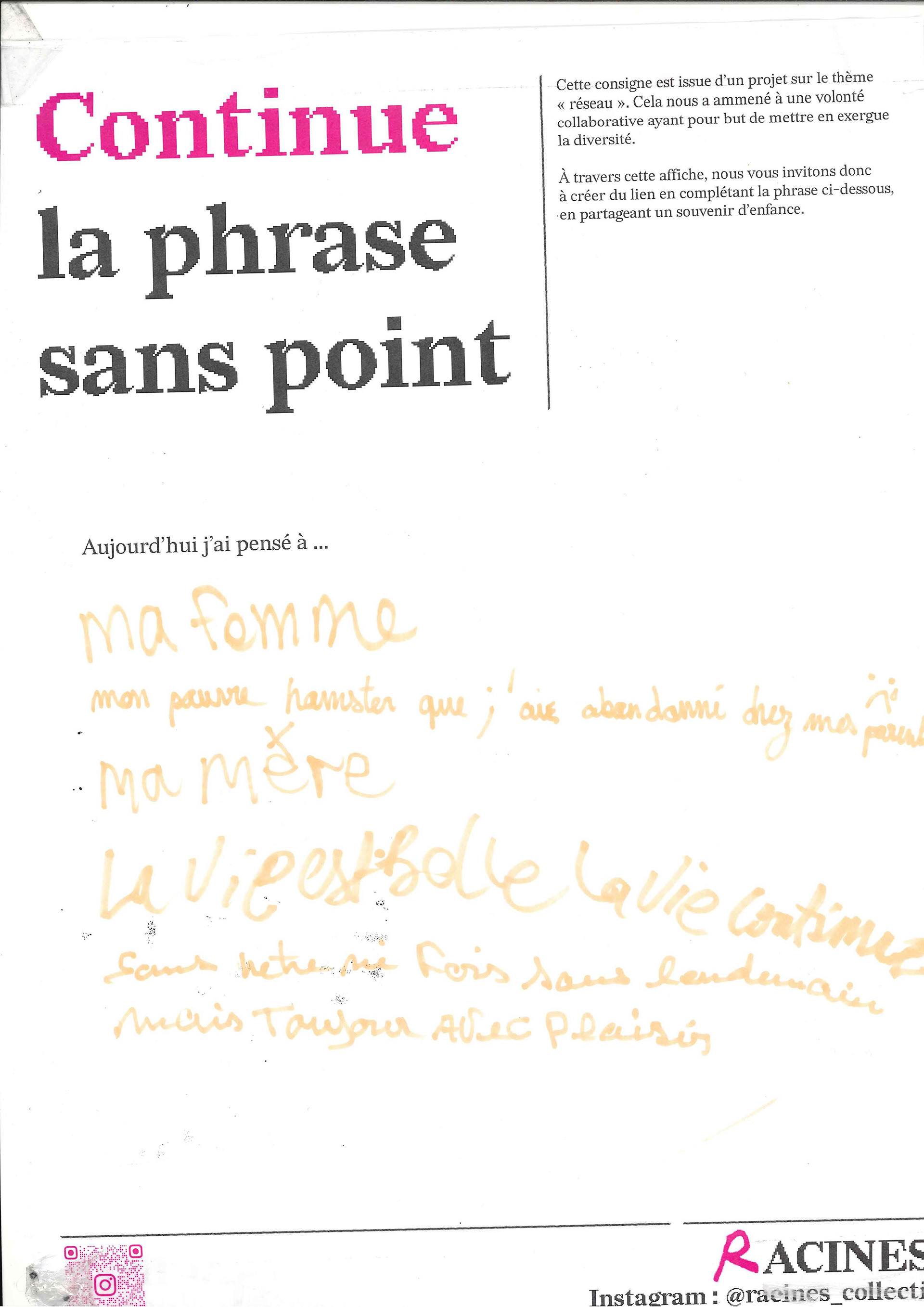 afiche remplie par des passants dans la rue