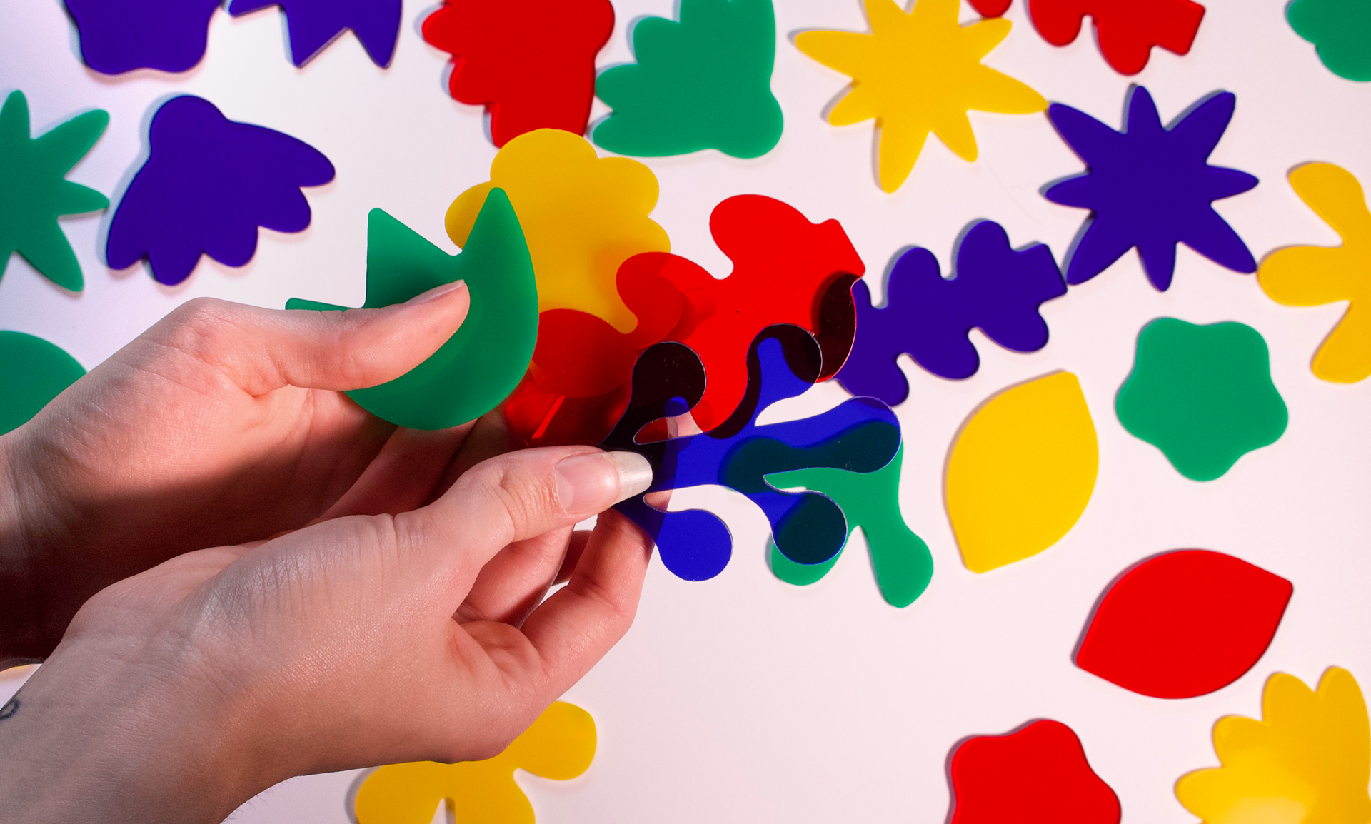 photo des formes du jeu "dans mon jardin"  mises en valeurs dans des mains