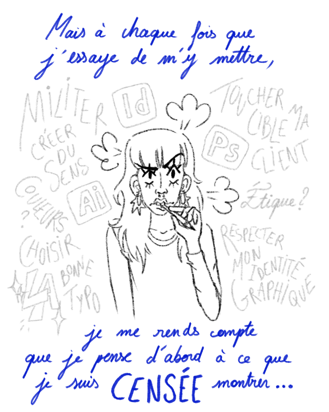 Mais à chaque fois que j'essaye de m'y mettre, je me rends compte que je pense d'abord à ce que je suis censée montrer