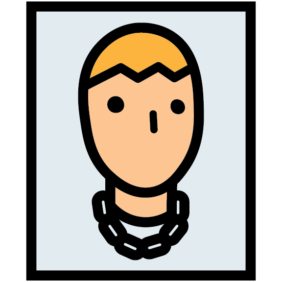 Custom illustrated logo of Jadon Allen featuring a simplified cartoon portrait with zigzag blond hair, minimalist facial features, and a bold chain necklace. Designed as a personal brand icon for use in creative portfolios and stationery