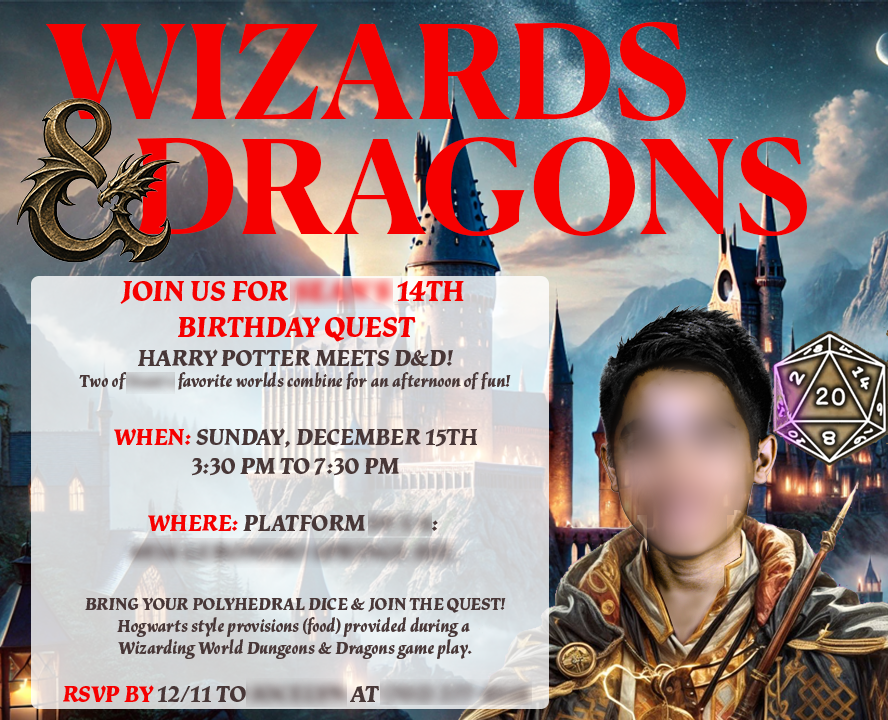 Birthday Invite. Private Information Redacted