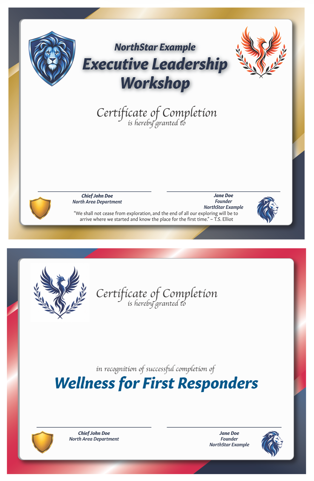 Reusable certificate backgrounds designed in Illustrator, adapted across multiple color treatments and programs.