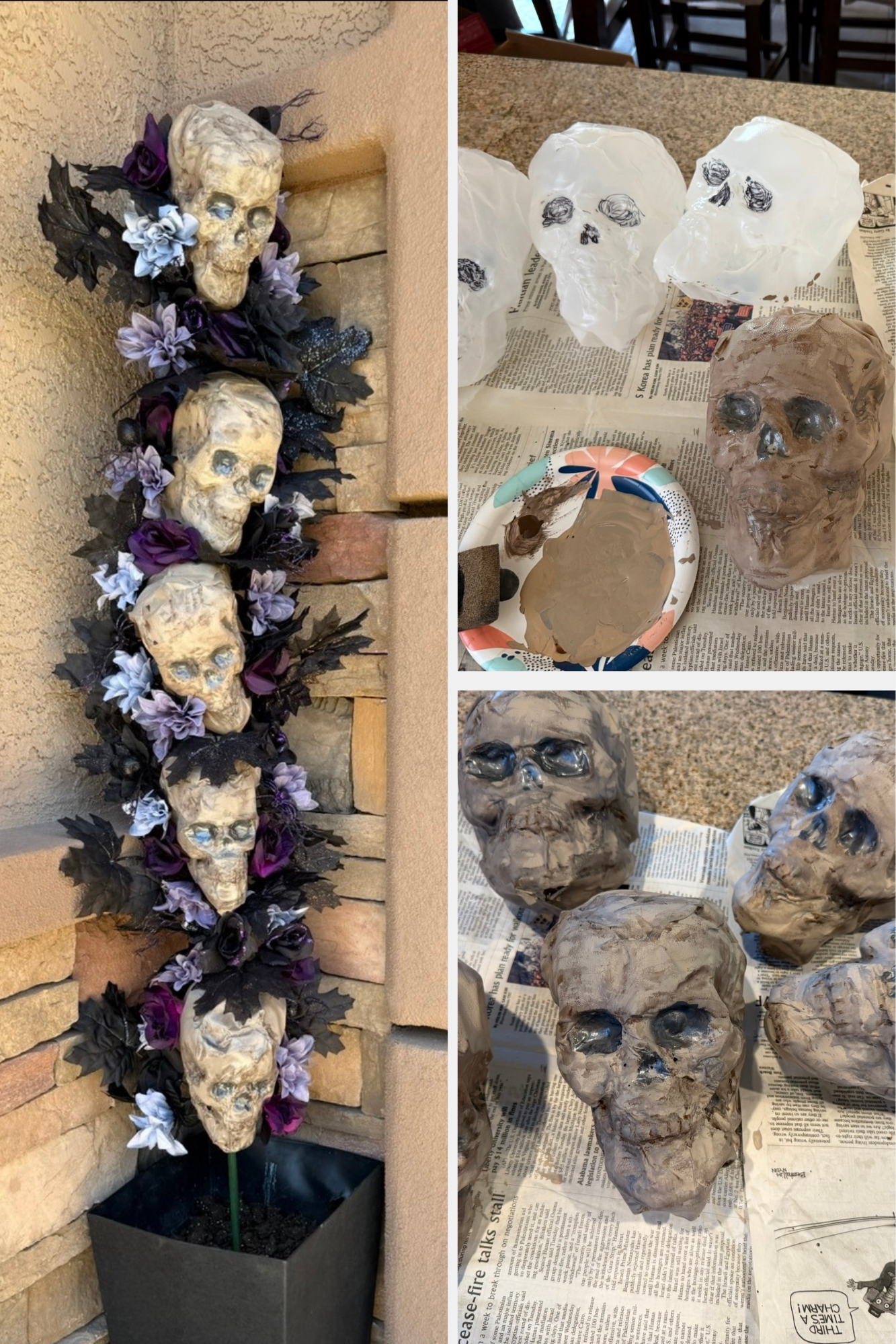 Repurposing plastic milk jugs into a skull decoration.
