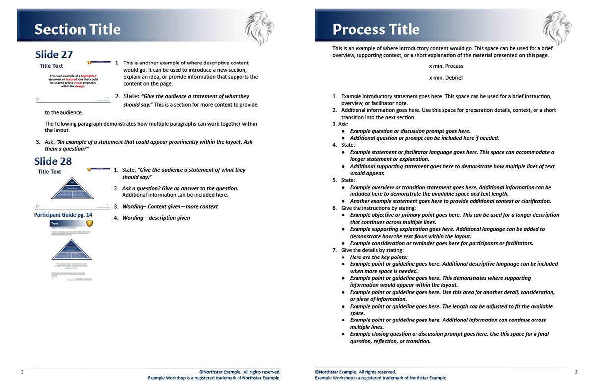 Inside page spread example with facing pages.