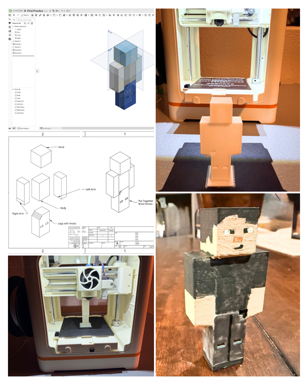 OnShape CAD drawing of a Block Person, 3D printed and painted to look like my son.