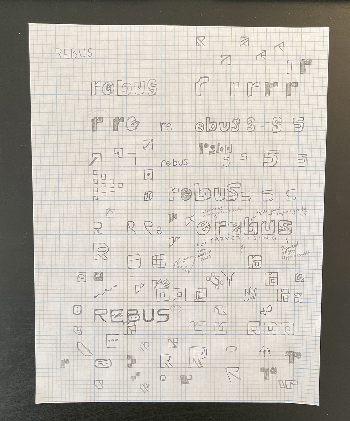 logo design sketches for Rebus Advertising