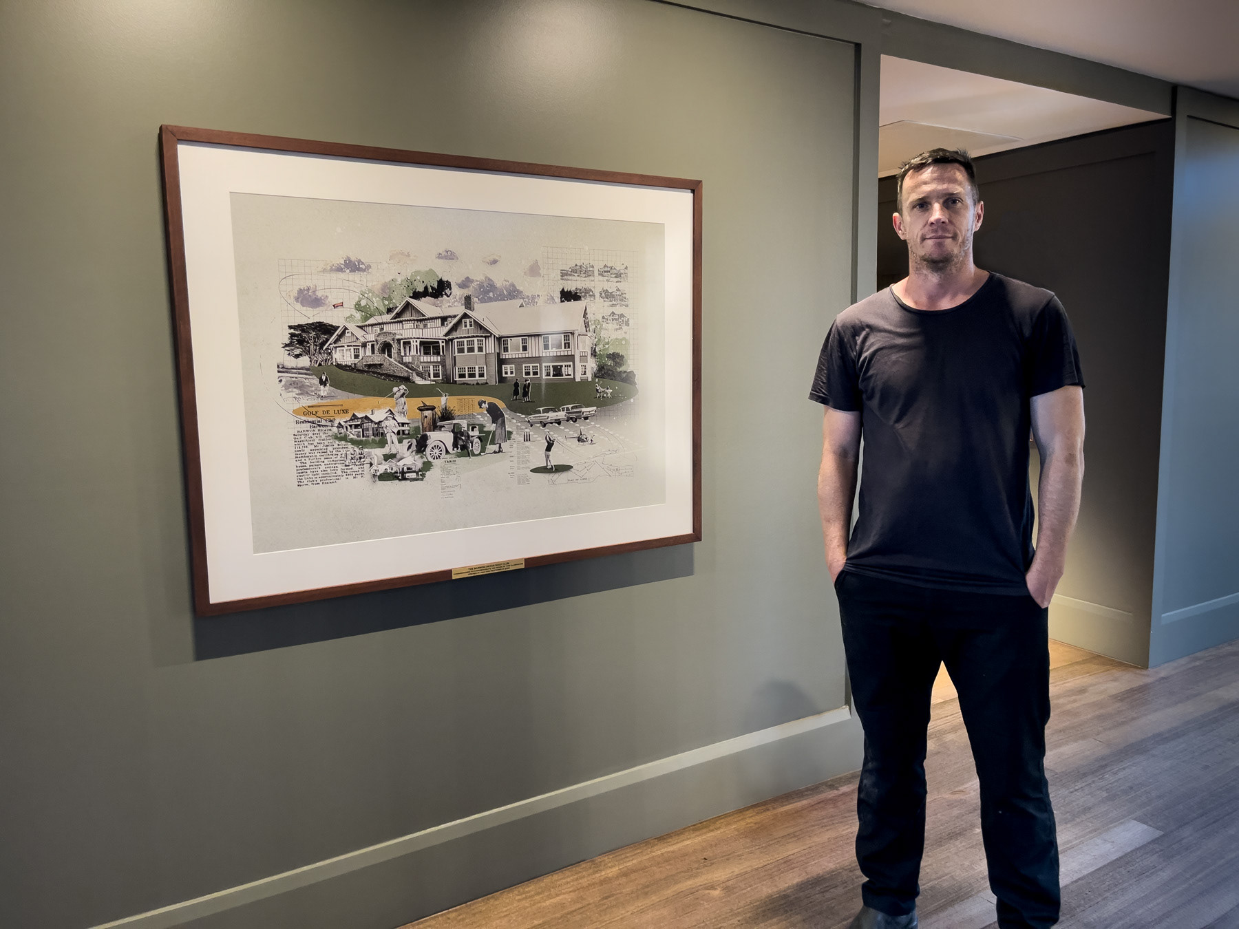 Barwon Heads Golf Club centenary artwork installed in the clubhouse entrance hall with Sports Artist Dan Toomey of Fisher Classics Creative Studio
