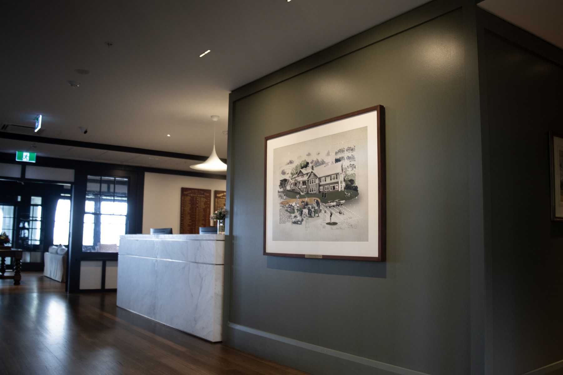 Commemorative artwork by Fisher Classics hanging in the foyer of the Barwon Heads Golf Club