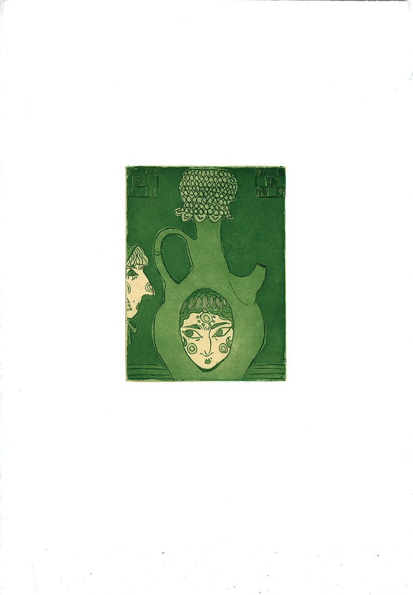 Rainwater Jug, Intaglio and Chine-collé,  4.5 x 5.5in, 2025