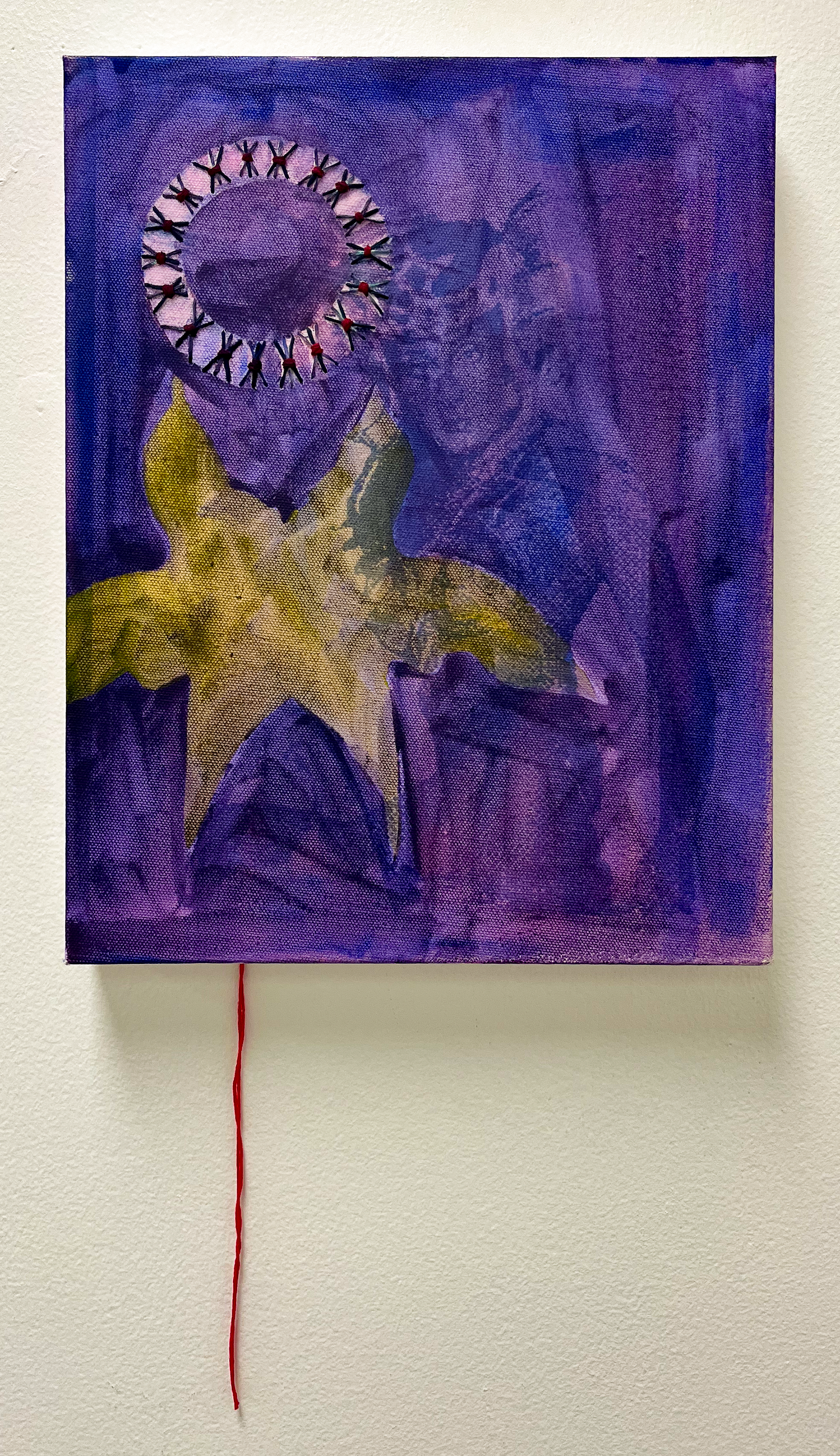 Take Me Home, Acrylic, cyanotype, Embroidery on Canvas, 9 x 12 in