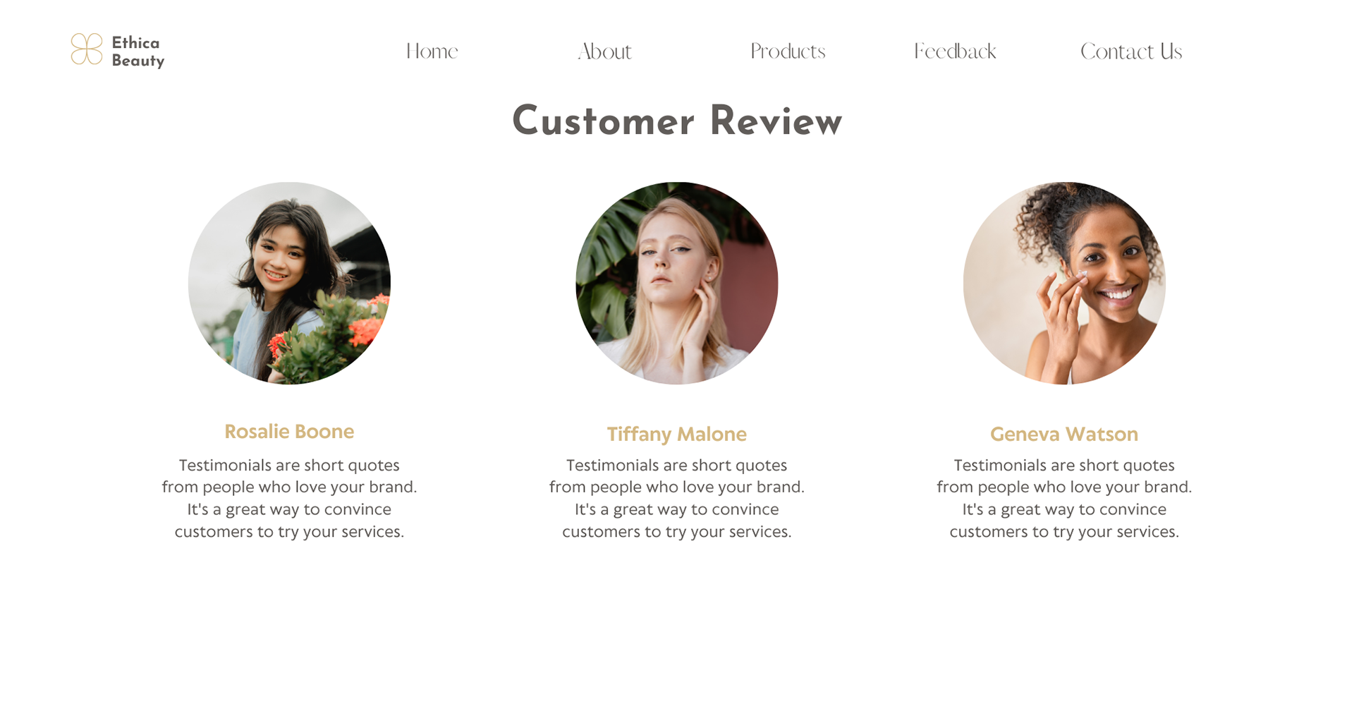 Feedback Page of Beauty Website