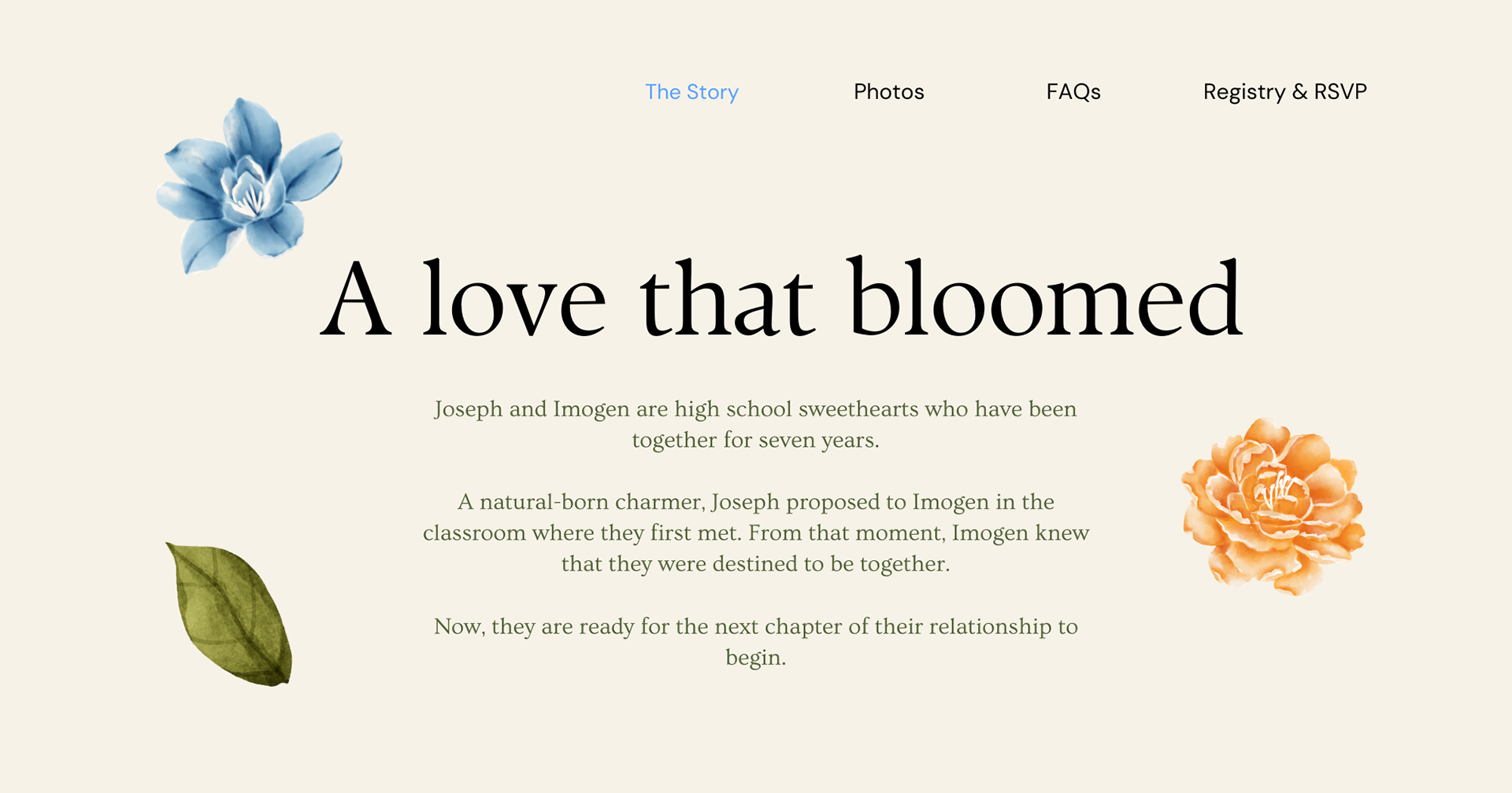 Page 2 Story Page of Wedding Website