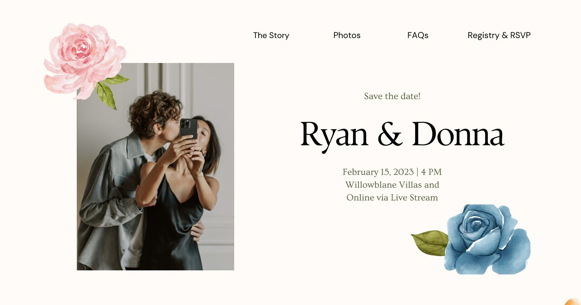 Page 1 Landing Page of Wedding Website