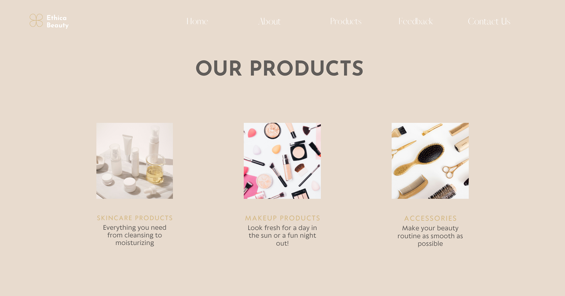 Products Page of Beauty Website