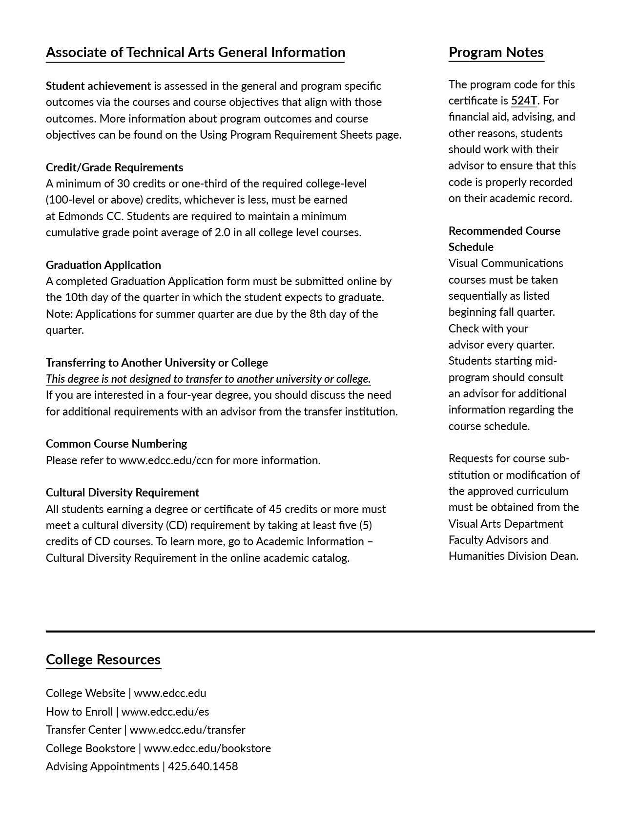 Program Requirement Sheet Redesign