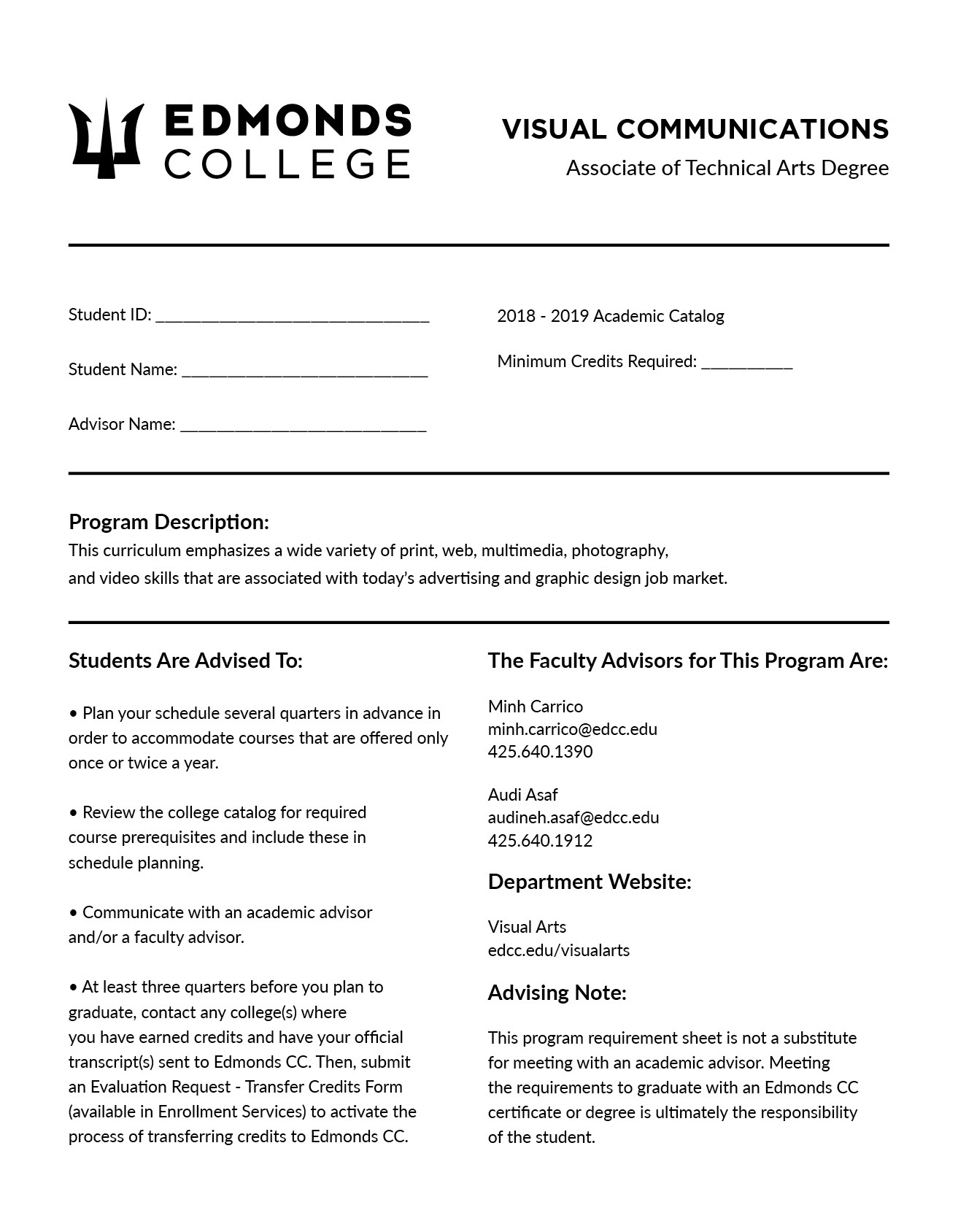 Program Requirement Sheet Redesign