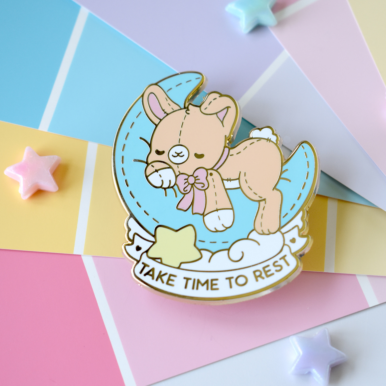 Take Time To Rest Bunny Plush Pin