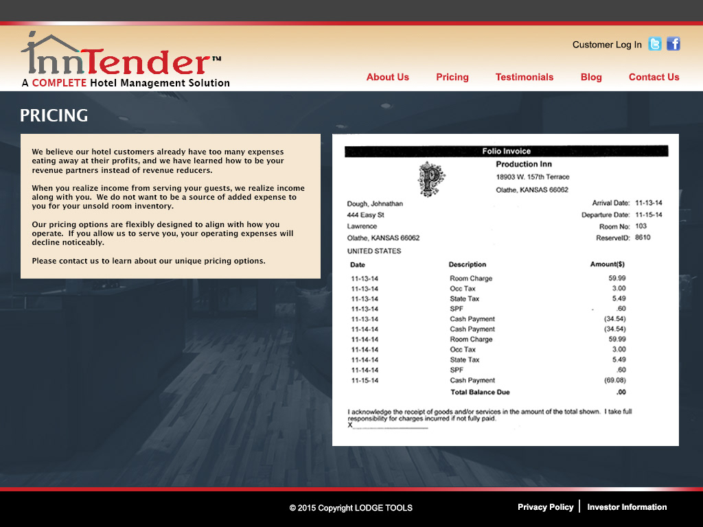Website pricing page