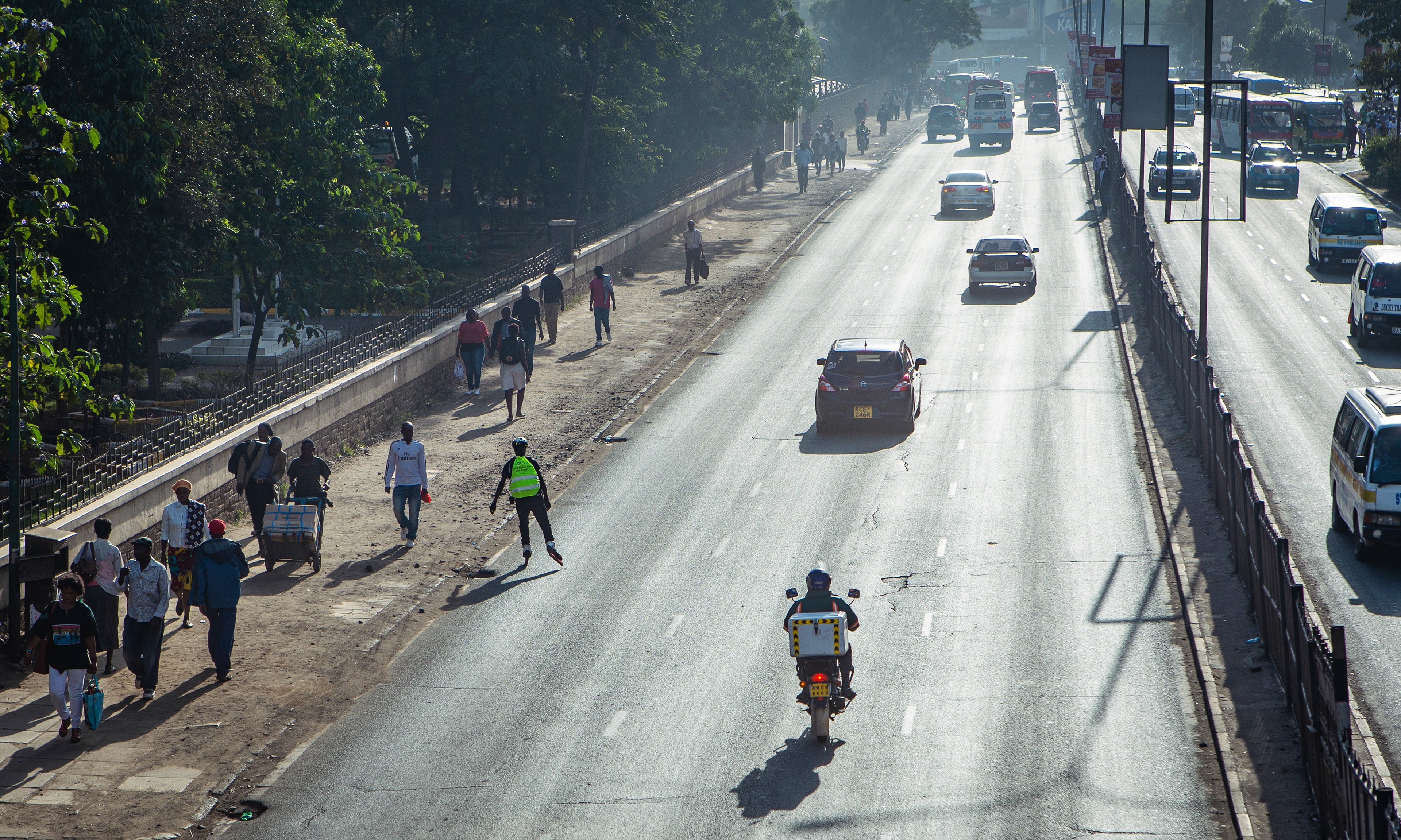 A lone skater makes the most of some relatively light afternoon traffic.