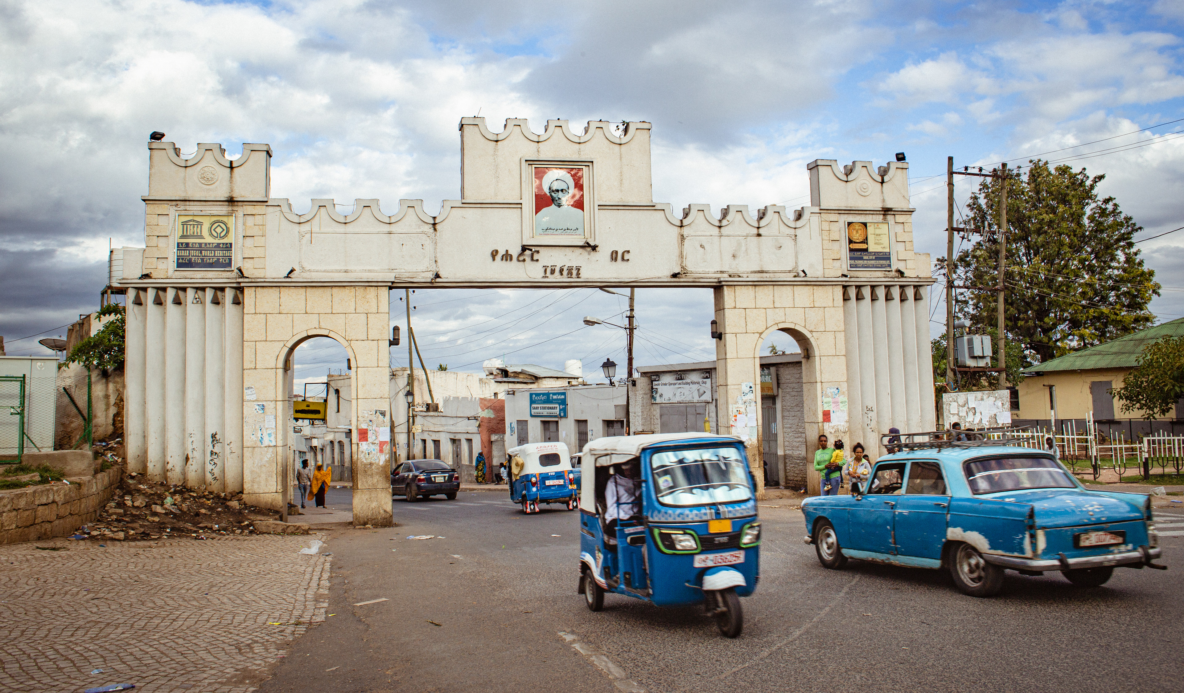 A Peugeot taxi entering the main city gate, which leads into the center of the 1000-year-old walled city of Harar.