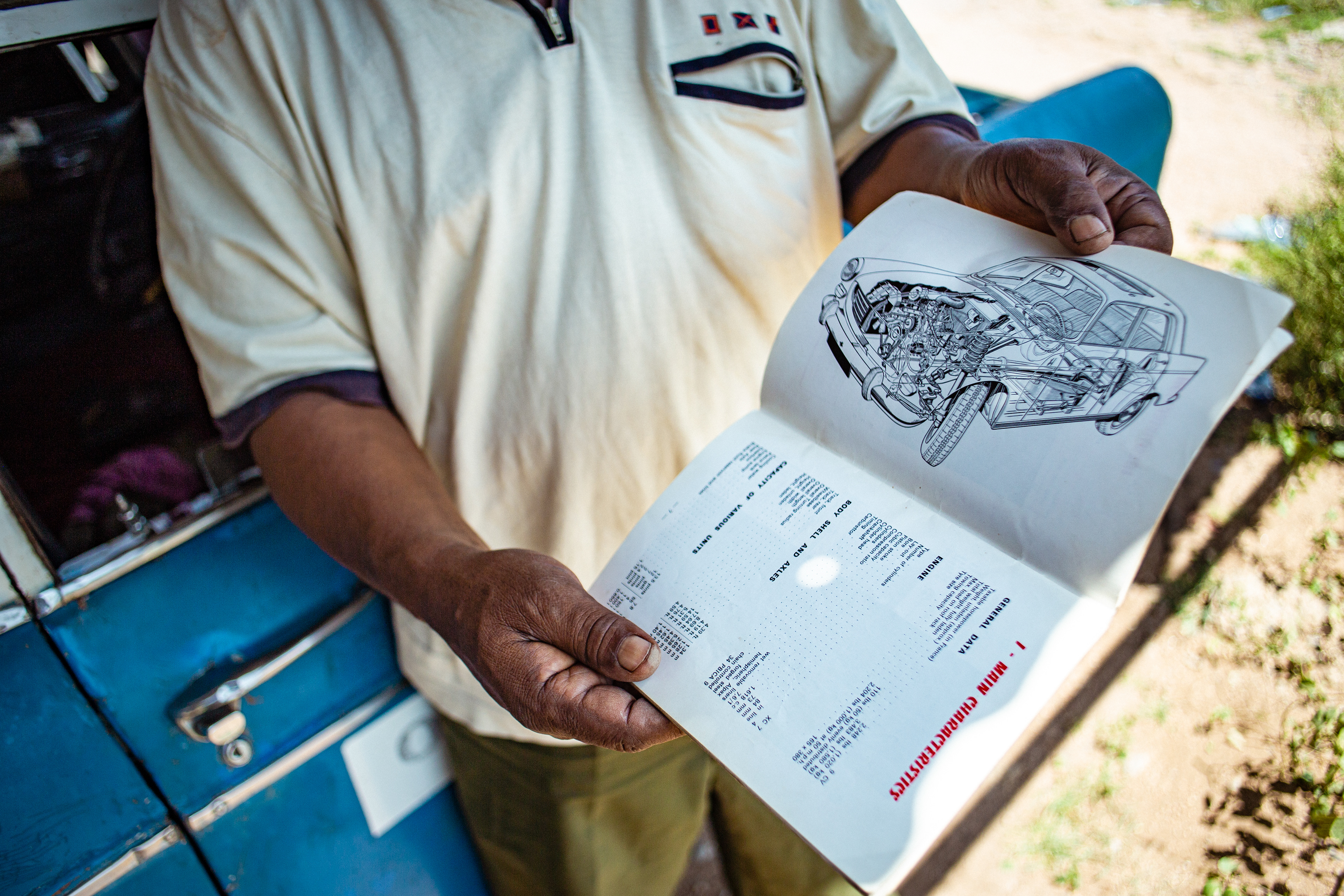 The original Peugeot 404 instruction book, a must have manual for anyone operating the cars. According to the drivers, the best thing about their vehicles is that as long as you have the parts and the book you can fix any problem yourself.