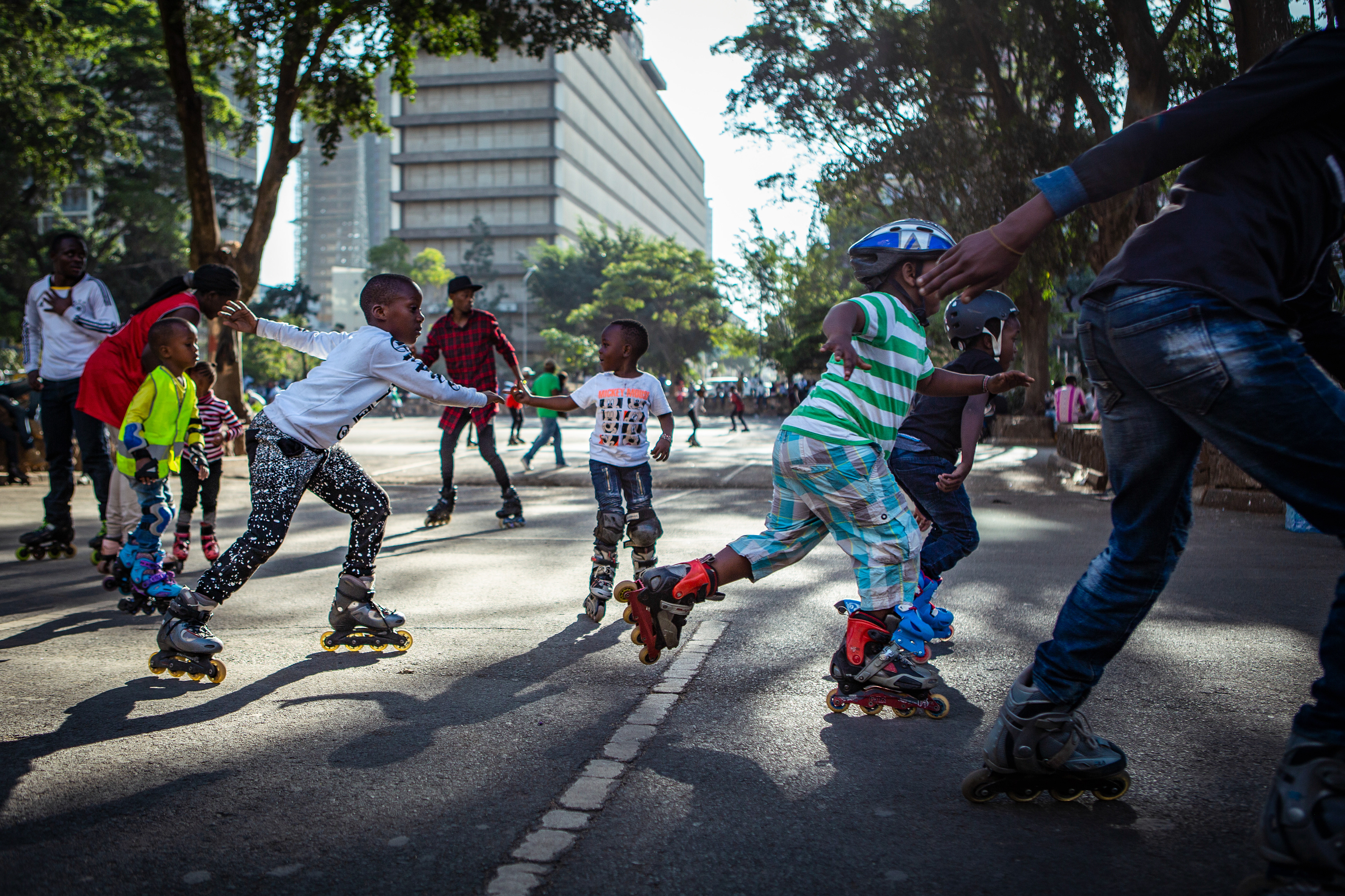 Kids take part in a Sunday afternoon skating lesson.