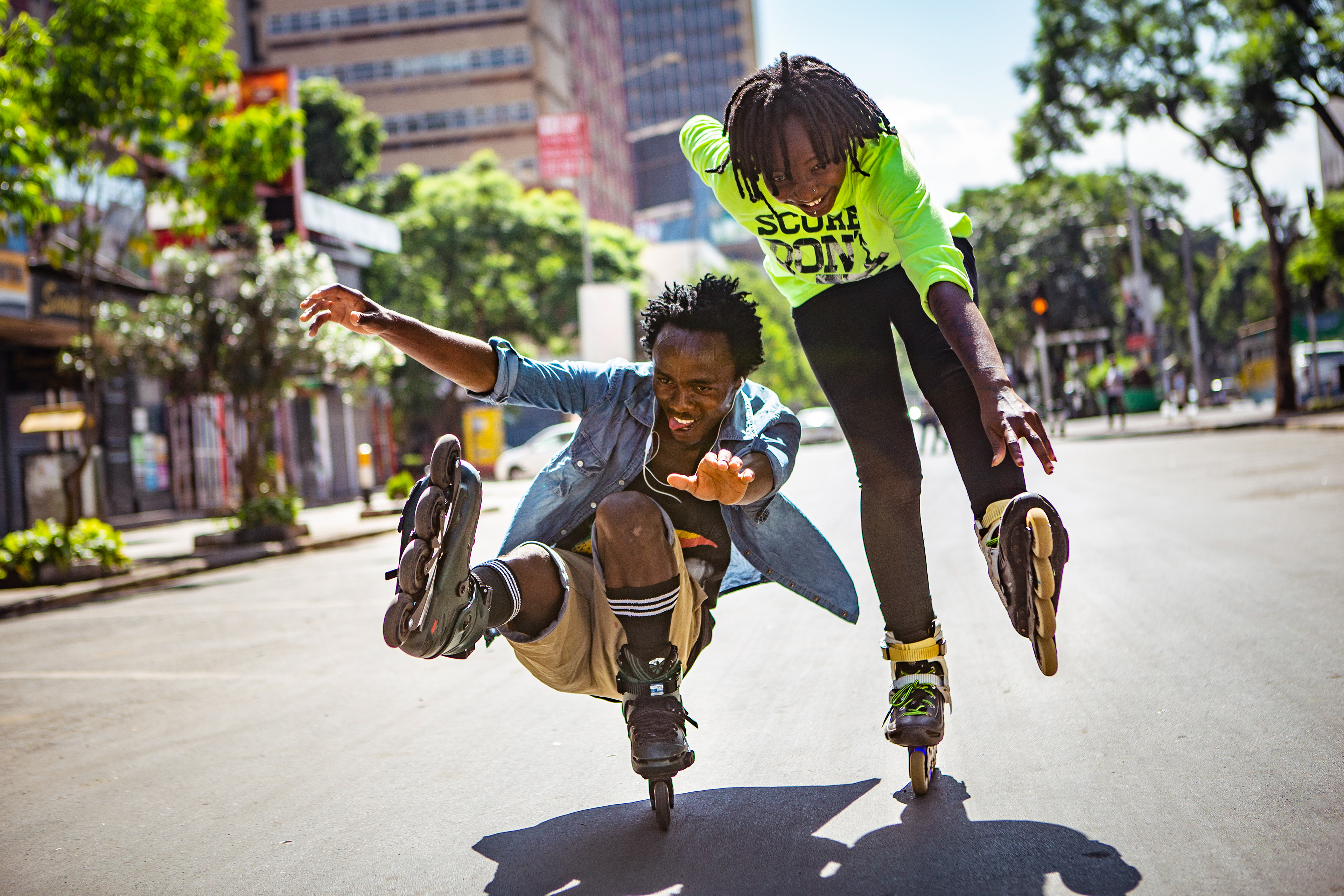 Nelson Mbusyei and Angela Martha practise the move known as the footgun.