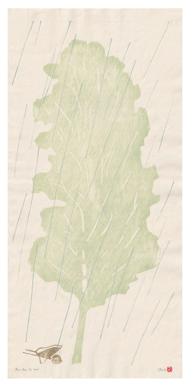 Mariko Jesse X Rain Tree 2005 13 x 24” Mokuhanga